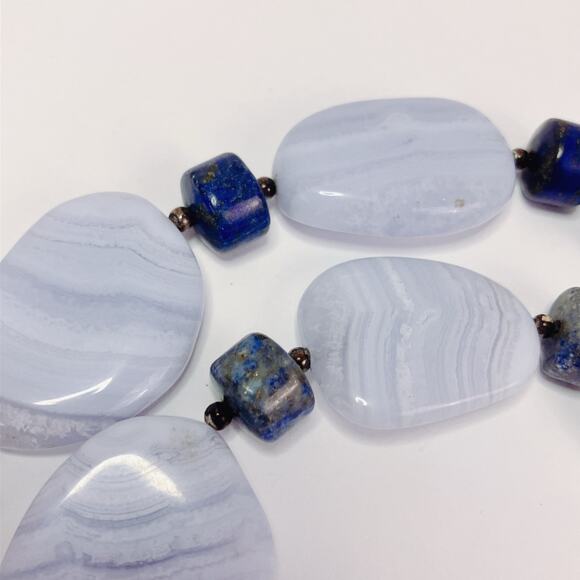 Signed Mine Finds By Jay King Blue Lace Agate Lapis Lazuli 925 Gemstone Necklace - Picture 13 of 13